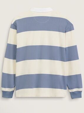 Neutral Ground! Striped Long-Sleeve Rugby Shirt - Blue & Cream! 100% cotton !